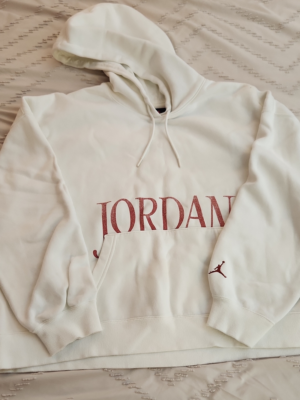 Jordan White Hoodie with Red Logo